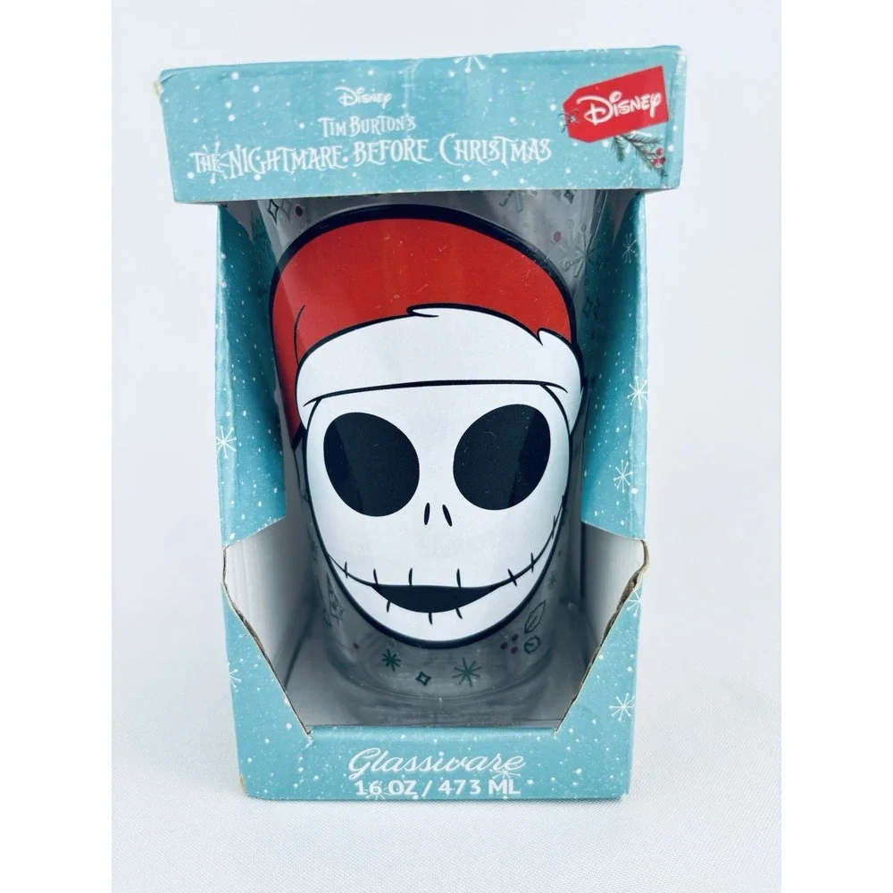 Disney Jack Skellington Christmas Santa Hat Drinking Glass 16 Oz Nightmare‎ Tim